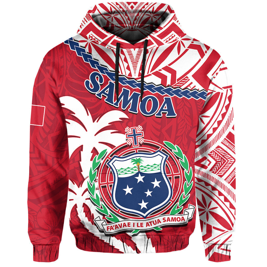 Samoa Hoodie Samoan Coat Of Arms With Coconut Red Style - Wonder Print Shop