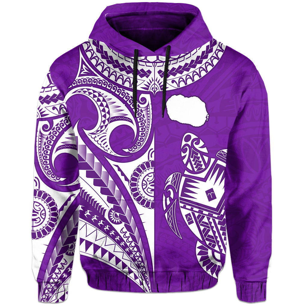 Rarotonga Cook Islands Hoodie Turtle and Map Style Purple LT13 - Wonder Print Shop