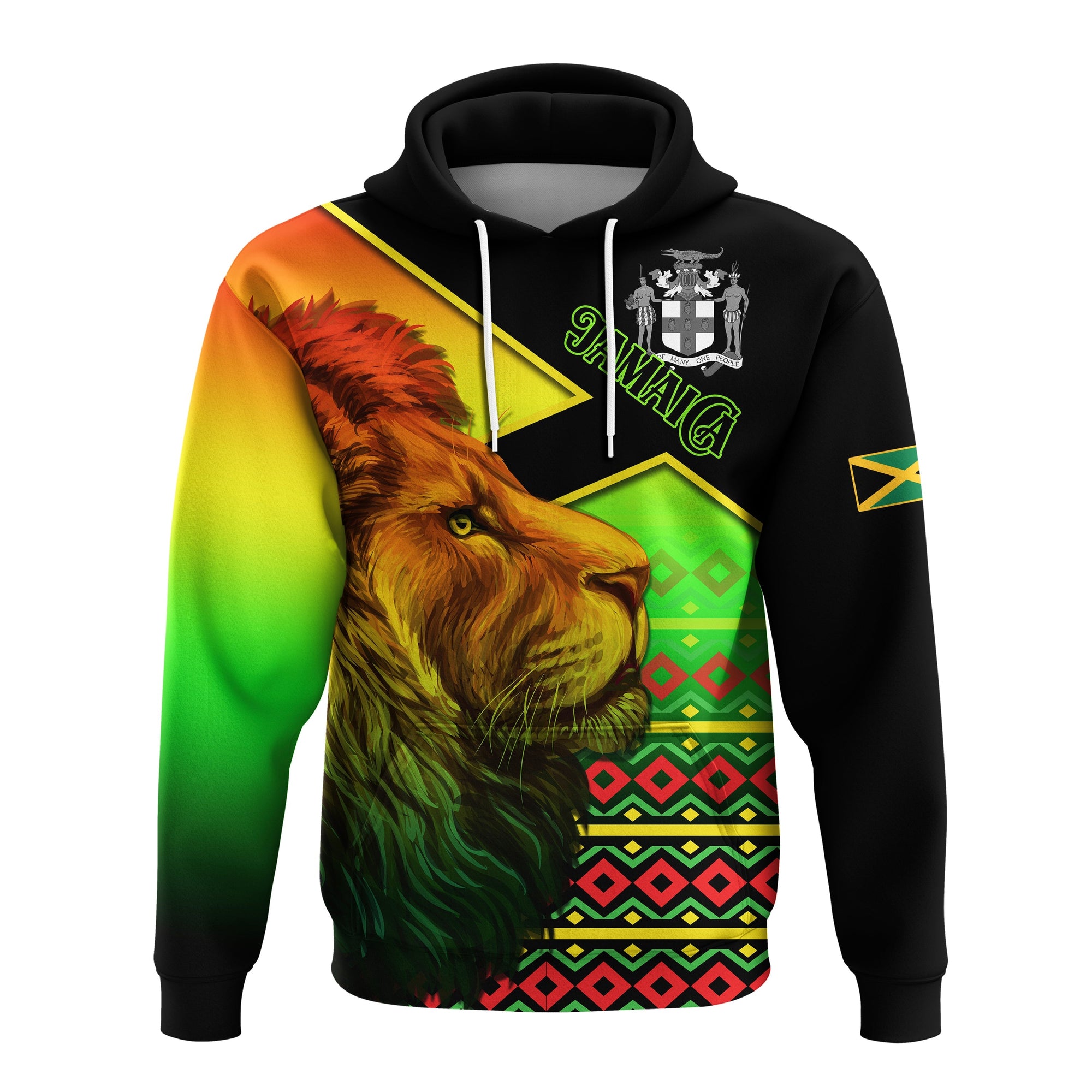Jamaica Lion Hoodie Jamaican Pattern Version Reggae Colors LT13 - Wonder Print Shop
