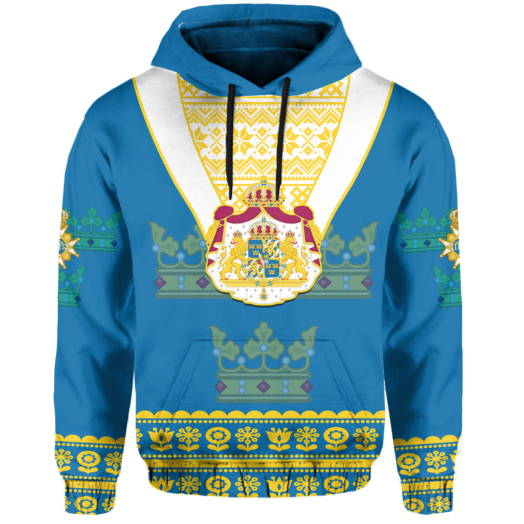 Custom Sweden Hoodie Swedish Coat Of Arms With Scandinavian Flowers - Wonder Print Shop