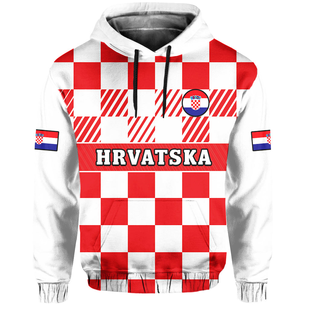 Croatia Football Hoodie Hrvatska Checkerboard Red Version - Wonder Print Shop