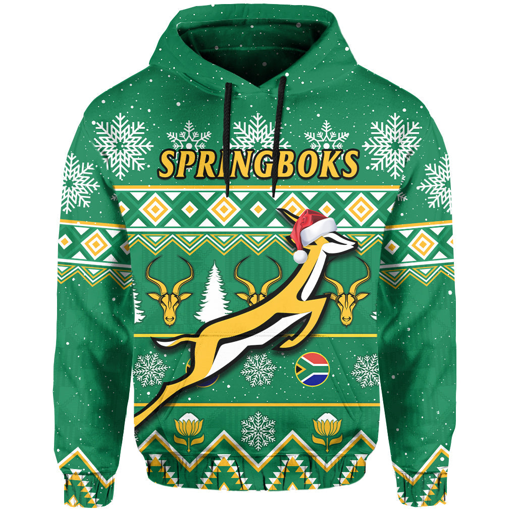 Custom South Africa Rugby Christmas Hoodie Springboks Proud Geseende Kersfees - Wonder Print Shop
