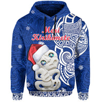 New Zealand Christmas Hoodie Hei Tiki Blue Pohutukawa Meri Kirihimete - Wonder Print Shop