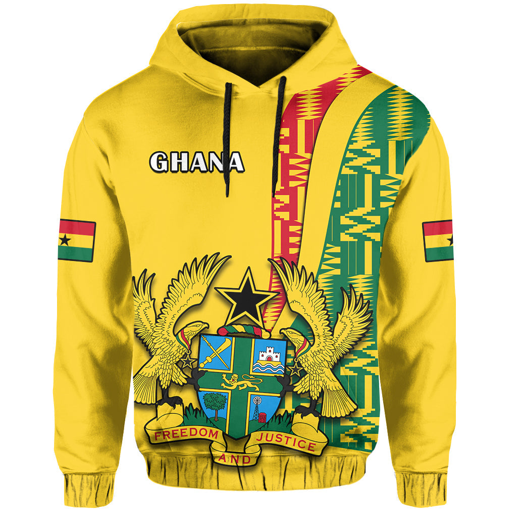 Custom Ghana Hoodie Ghanan Coat Of Arms Mix Kente Pattern - Wonder Print Shop
