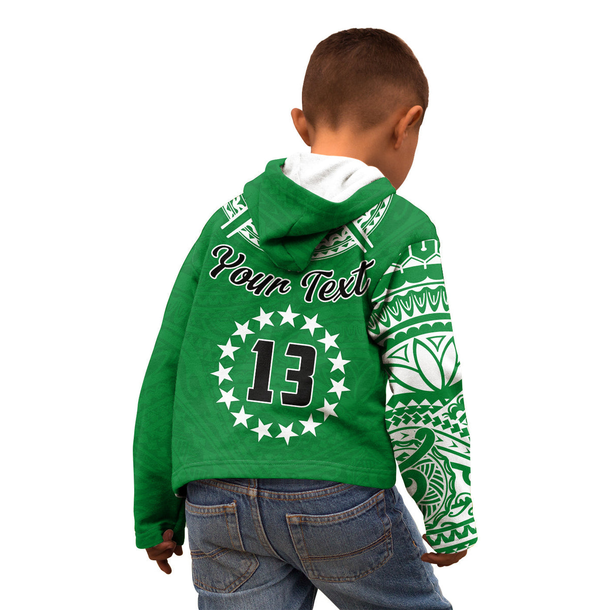 (Custom Text and Number) Cook Islands Tatau Hoodie KID Symbolize Passion Stars Version Green LT13 - Wonder Print Shop