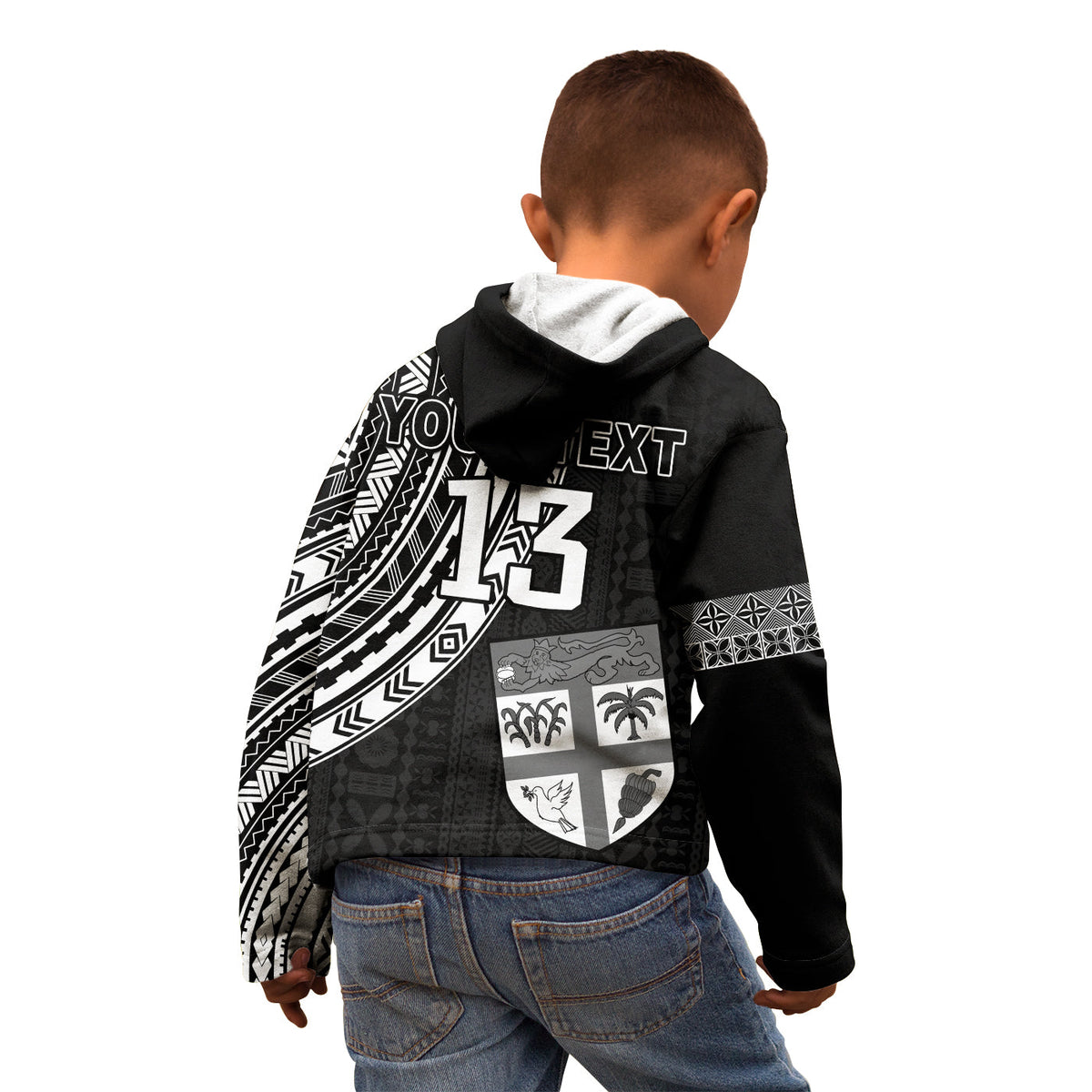 Custom Text and Number Fiji Rugby Sevens Hoodie KID Fijian 7s Tapa Polynesian LT13 - Wonder Print Shop