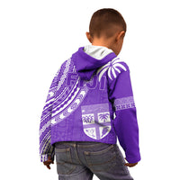 Kids purple rugby hoodie with hood and back geometric pattern and island motifs