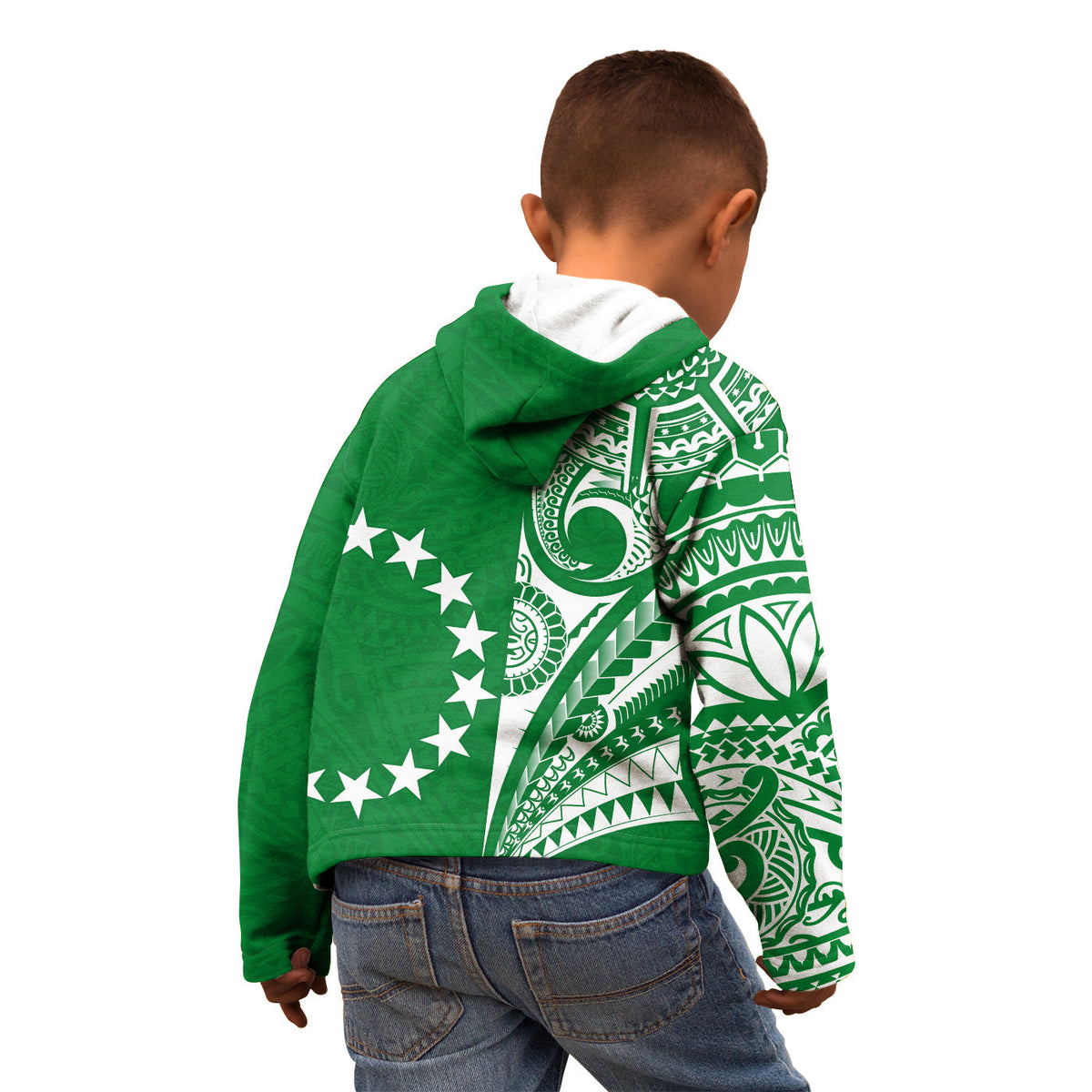 Cook Islands Tatau Hoodie KID Symbolize Passion Stars Version Green LT13 - Wonder Print Shop