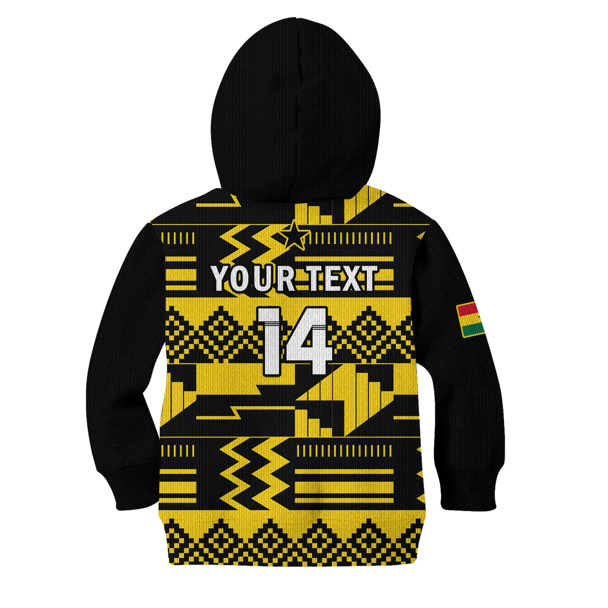 (Custom Text And Number) Ghana Football Hoodie KID Black Stars Kente World Cup 2022 Yellow - Wonder Print Shop