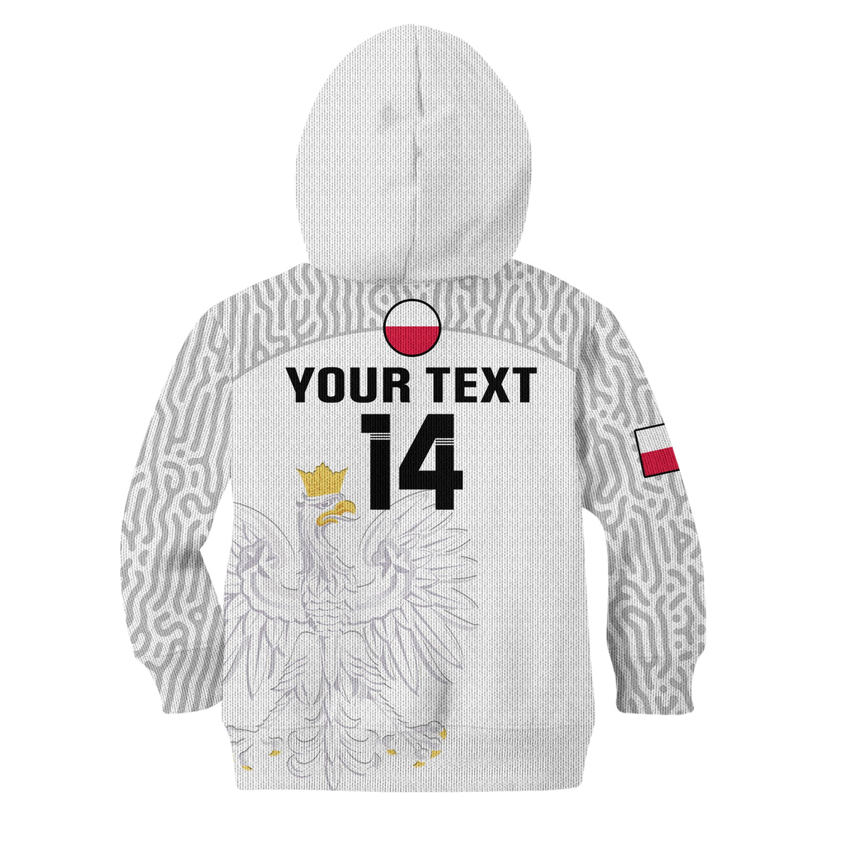 (Custom Text And Number) Poland Football Hoodie KID Polska World Cup 2022 White - Wonder Print Shop
