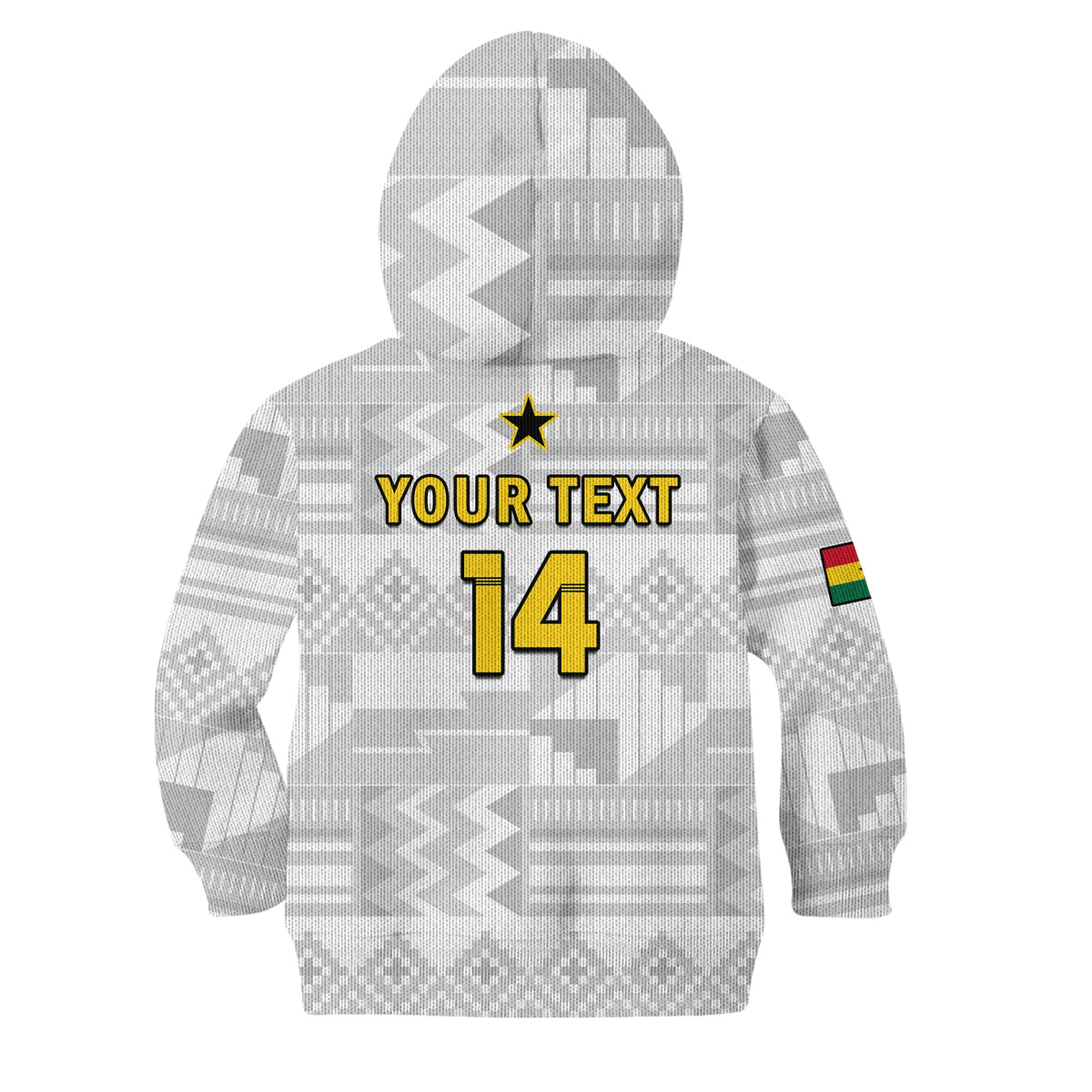 (Custom Text And Number) Ghana Football Hoodie KID Black Stars Kente World Cup 2022 White - Wonder Print Shop