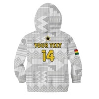 (Custom Text And Number) Ghana Football Hoodie KID Black Stars Kente World Cup 2022 White - Wonder Print Shop