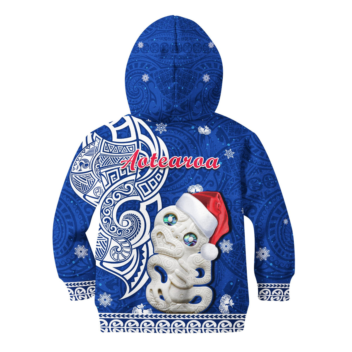 Custom Personalised New Zealand Christmas Hoodie KID Hei Tiki Blue Pohutukawa Meri Kirihimete - Wonder Print Shop