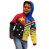 Kids zip hoodie with multicolor Polynesia-style print, stars and patterned sleeves