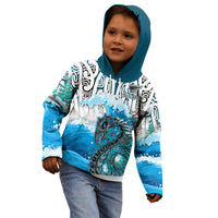 Custom Personalised Manaia Maori Hoodie KID Fern Aotearoa Blue Waves LT13 - Wonder Print Shop