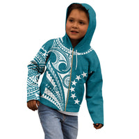 (Custom Text and Number) Cook Islands Tatau Hoodie KID Symbolize Passion Stars Version Blue LT13 - Wonder Print Shop