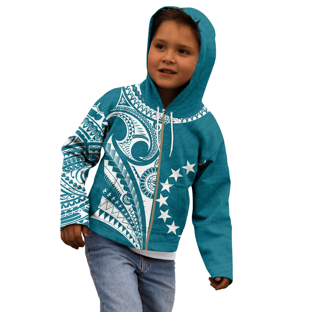 Cook Islands Tatau Hoodie KID Symbolize Passion Stars Version Blue LT13 - Wonder Print Shop
