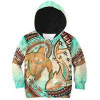 Hawaii Hoodie KID Polynesian Shark And Sea Turtle Dreamy Turquoise Artsy - Wonder Print Shop