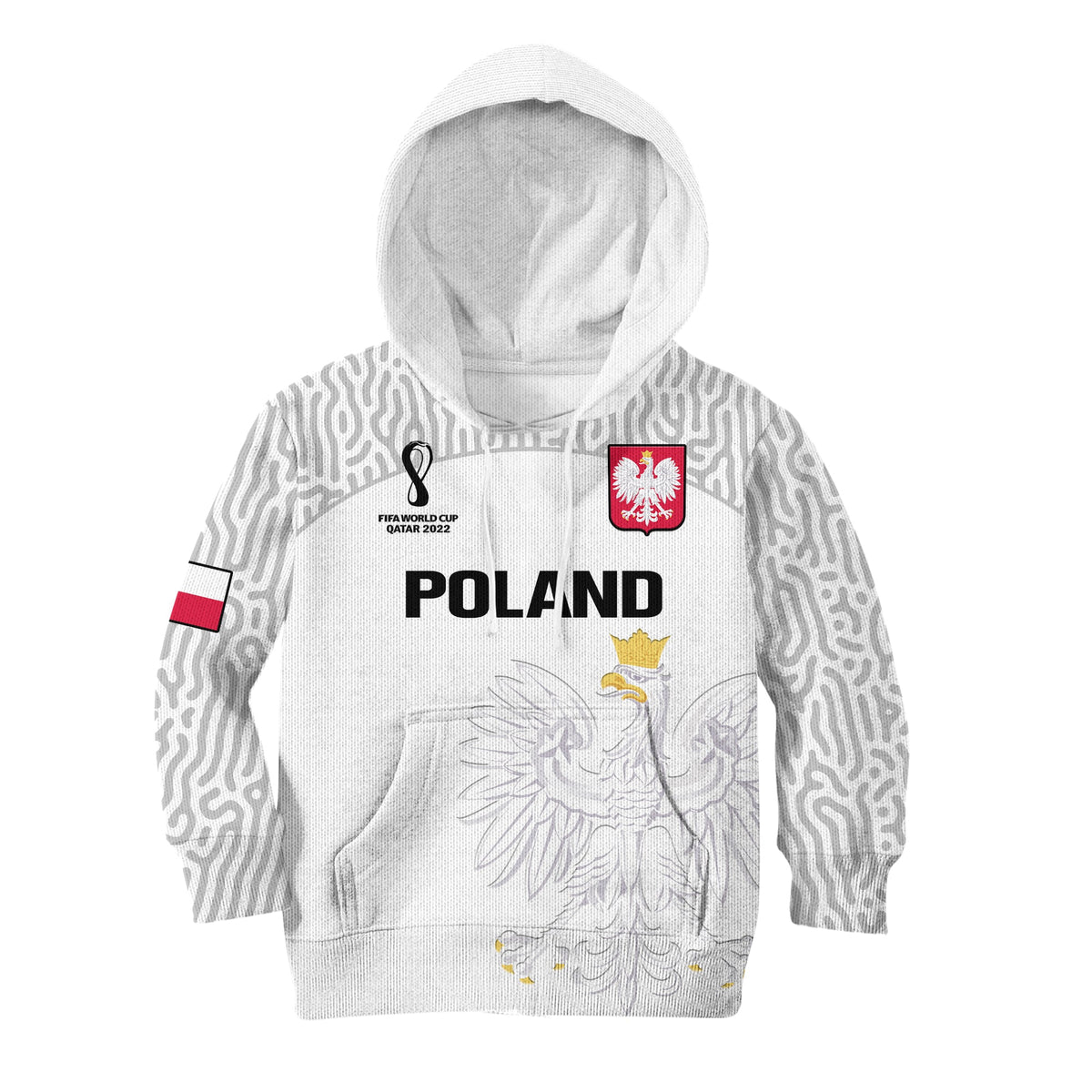 Poland Football Hoodie KID Polska World Cup 2022 White - Wonder Print Shop