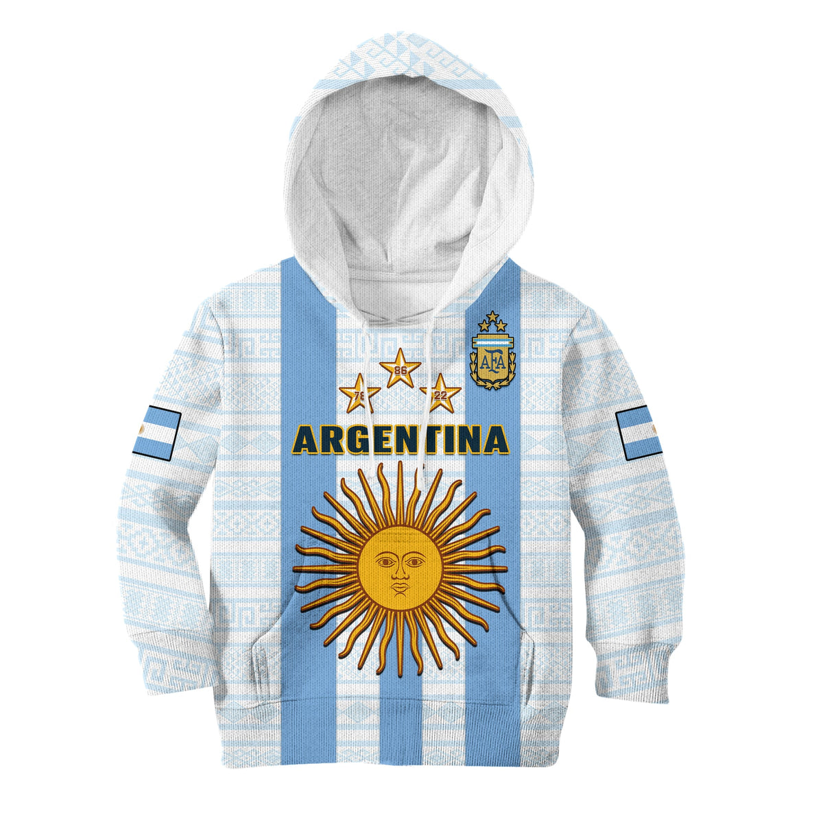 (Custom Text And Number) Argentina Football Hoodie KID World Cup La Albiceleste 3rd Champions Proud - Wonder Print Shop