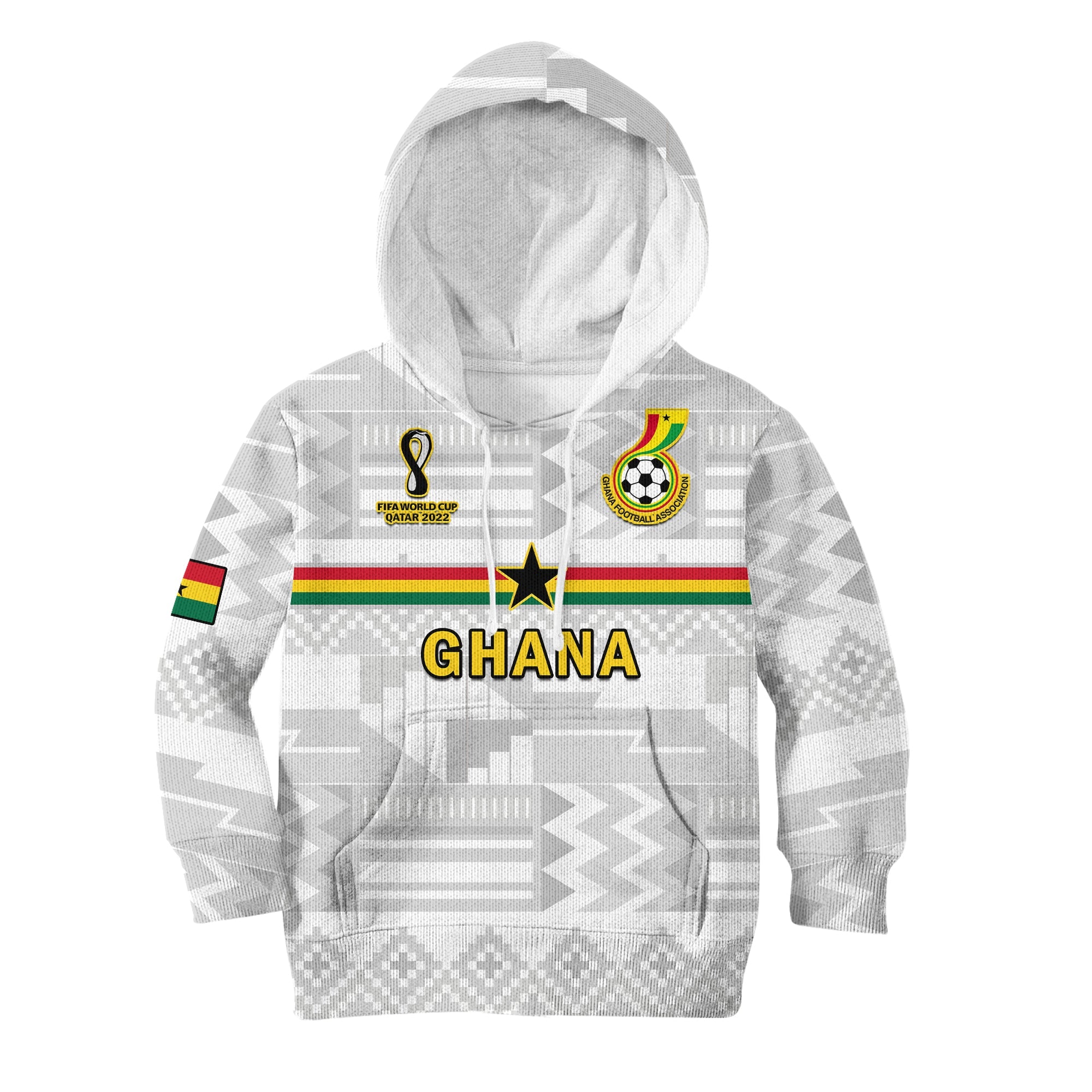 custom-text-and-number-ghana-football-hoodie-kid-black-stars-kente-world-cup-2022-white