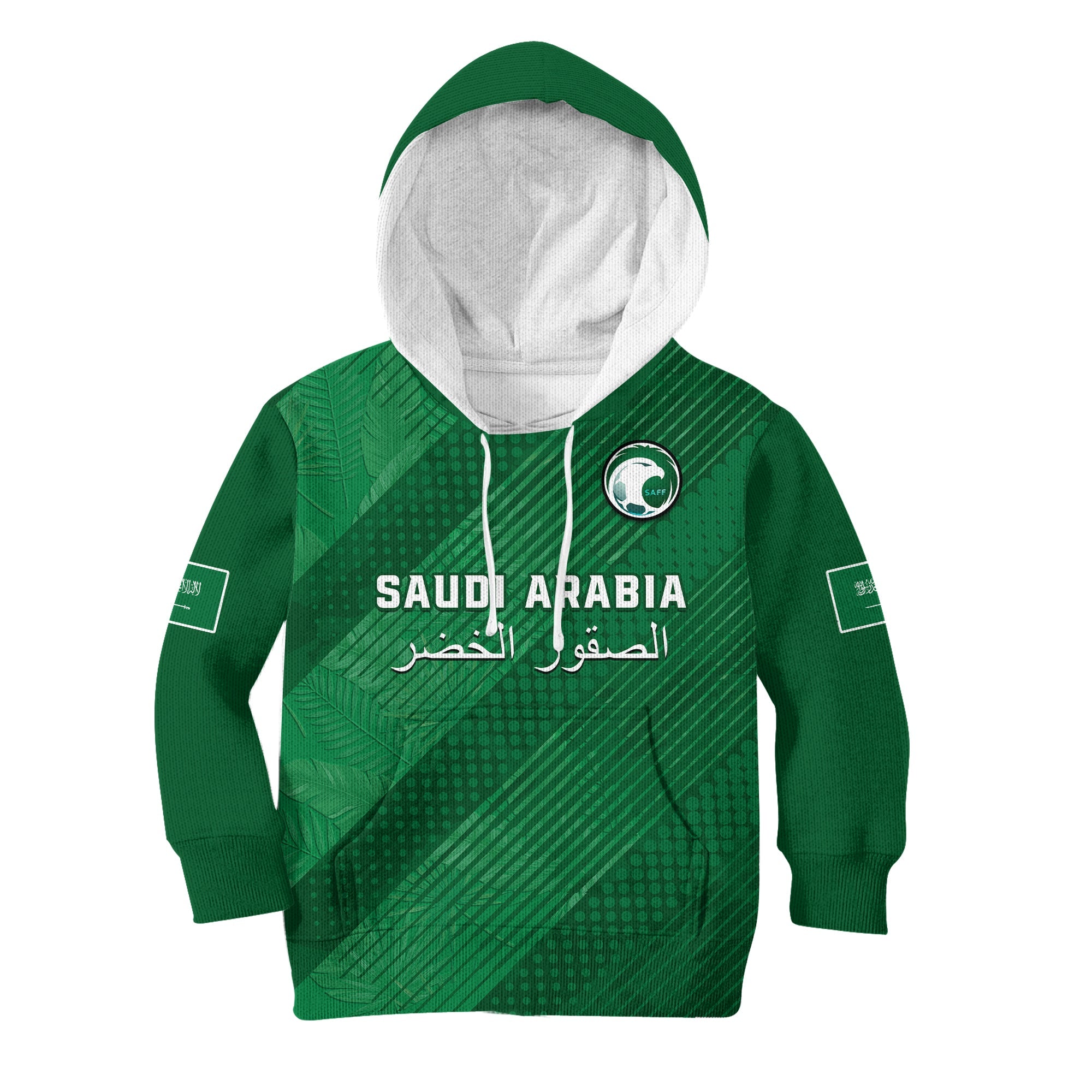 custom-text-and-number-saudi-arabia-football-hoodie-kid-green-falcons-world-cup-2022