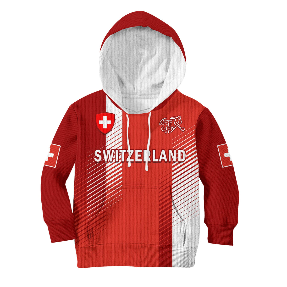(Custom Text and Number) Switzerland Football Hoodie KID World Cup 2022 - Wonder Print Shop