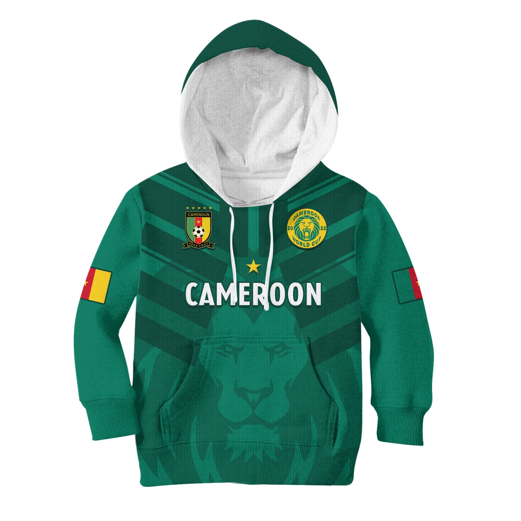 Cameroon Football Hoodie KID Les Lions Indomptables Green World Cup 2022 - Wonder Print Shop