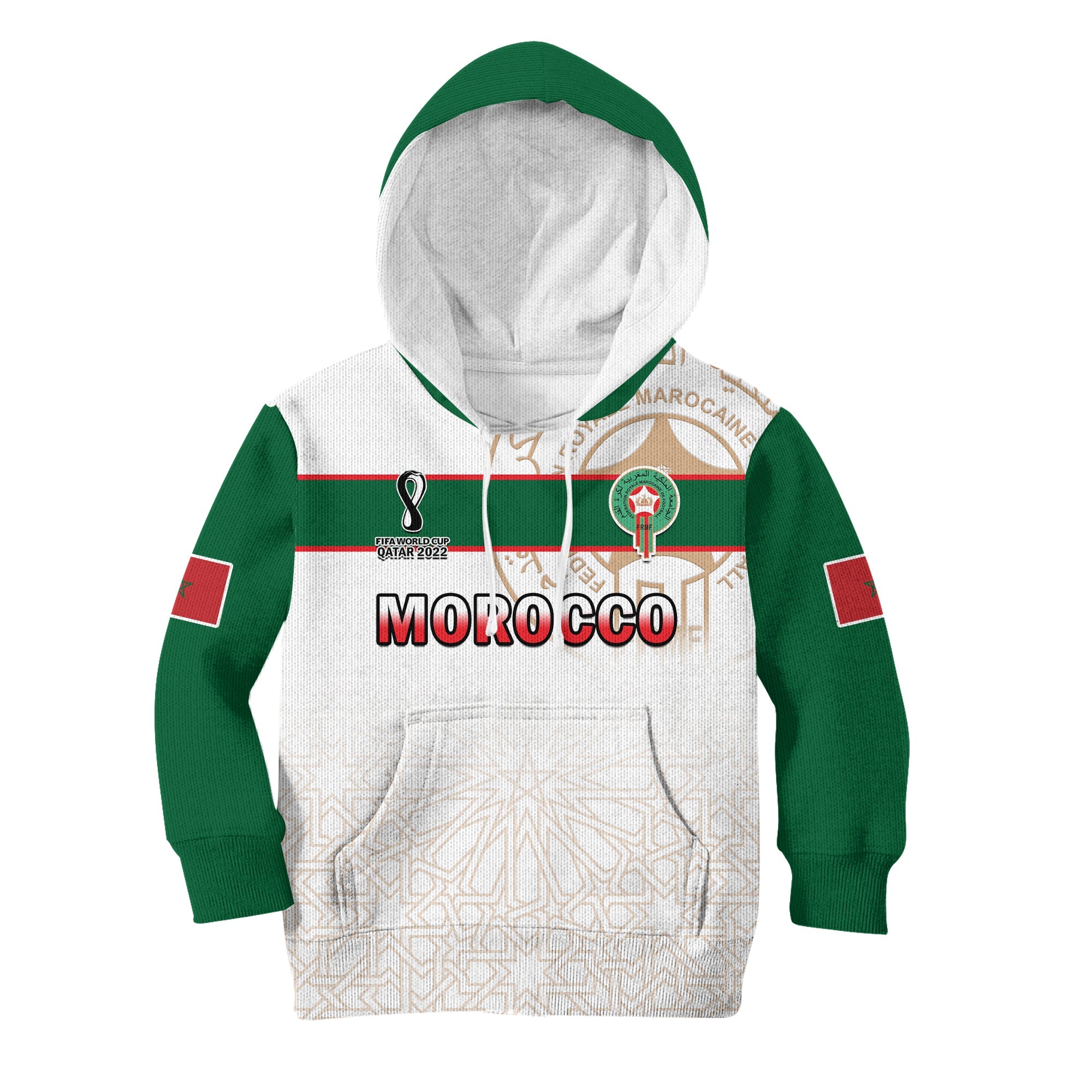 custom-text-and-number-morocco-football-hoodie-kid-atlas-lions-white-world-cup-2022