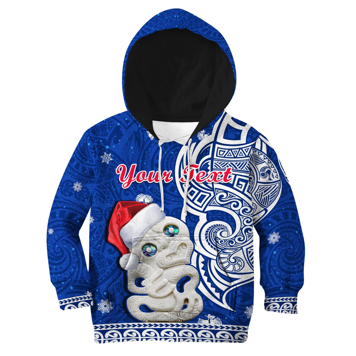 Custom Personalised New Zealand Christmas Hoodie KID Hei Tiki Blue Pohutukawa Meri Kirihimete - Wonder Print Shop