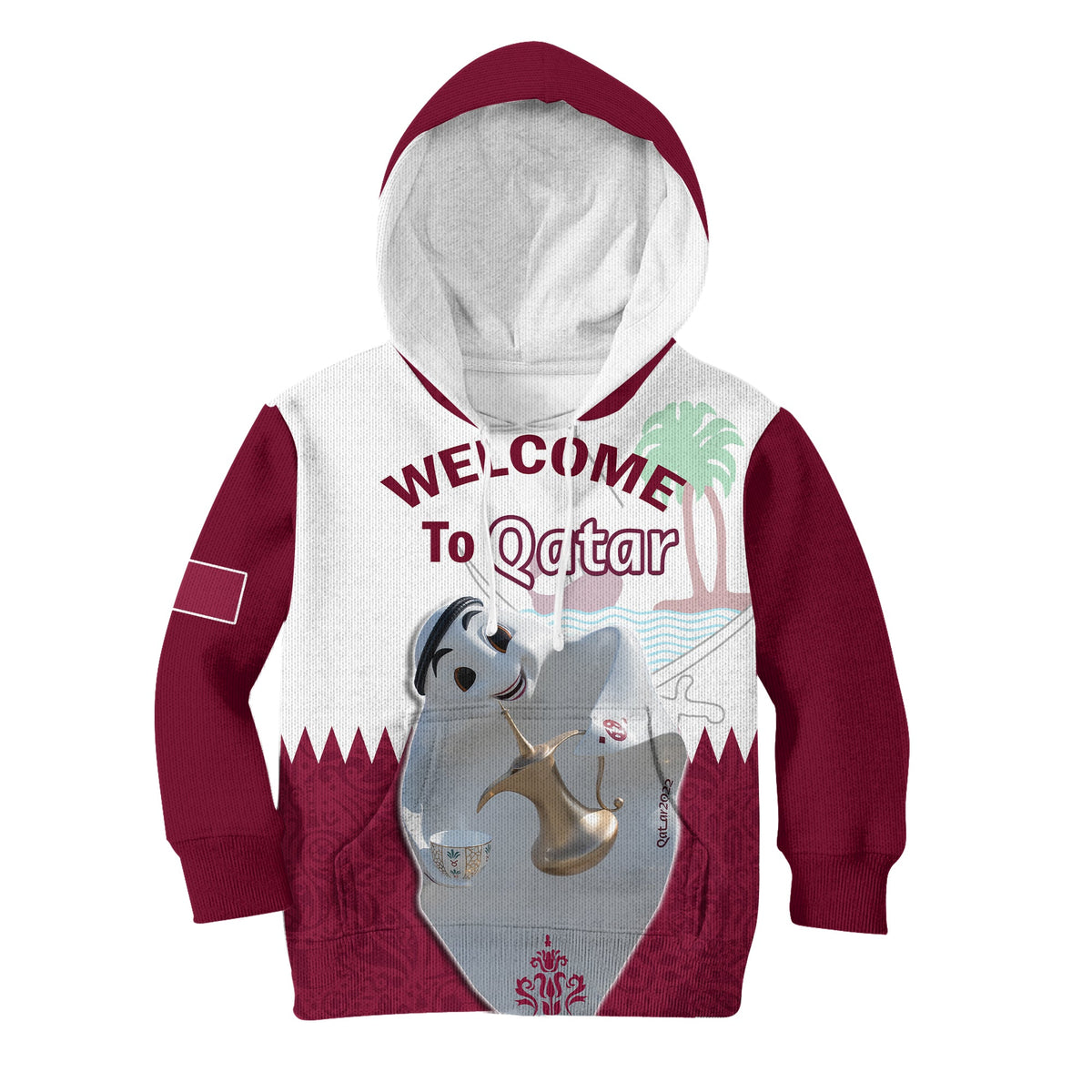 (Custom Personalised) Qatar Hoodie KID Laeeb Mascot World Cup 2022 Welcome To Qatari - Wonder Print Shop