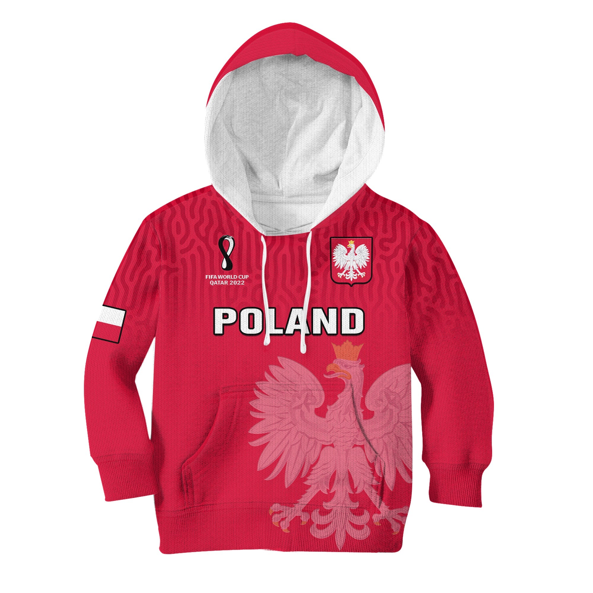 custom-text-and-number-poland-football-hoodie-kid-polska-world-cup-2022-red