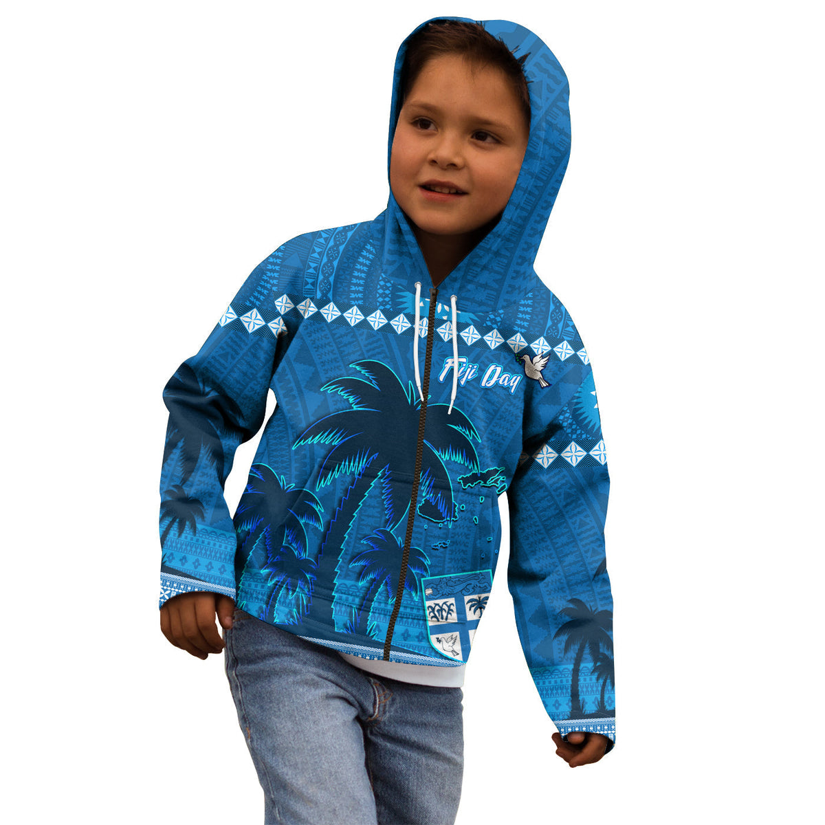 Bula Fiji Day Hoodie KID Fijian Tapa with Palm Tree 52nd Anniversary LT13 - Wonder Print Shop