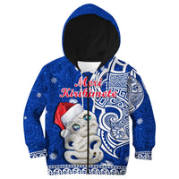 New Zealand Christmas Hoodie KID Hei Tiki Blue Pohutukawa Meri Kirihimete - Wonder Print Shop