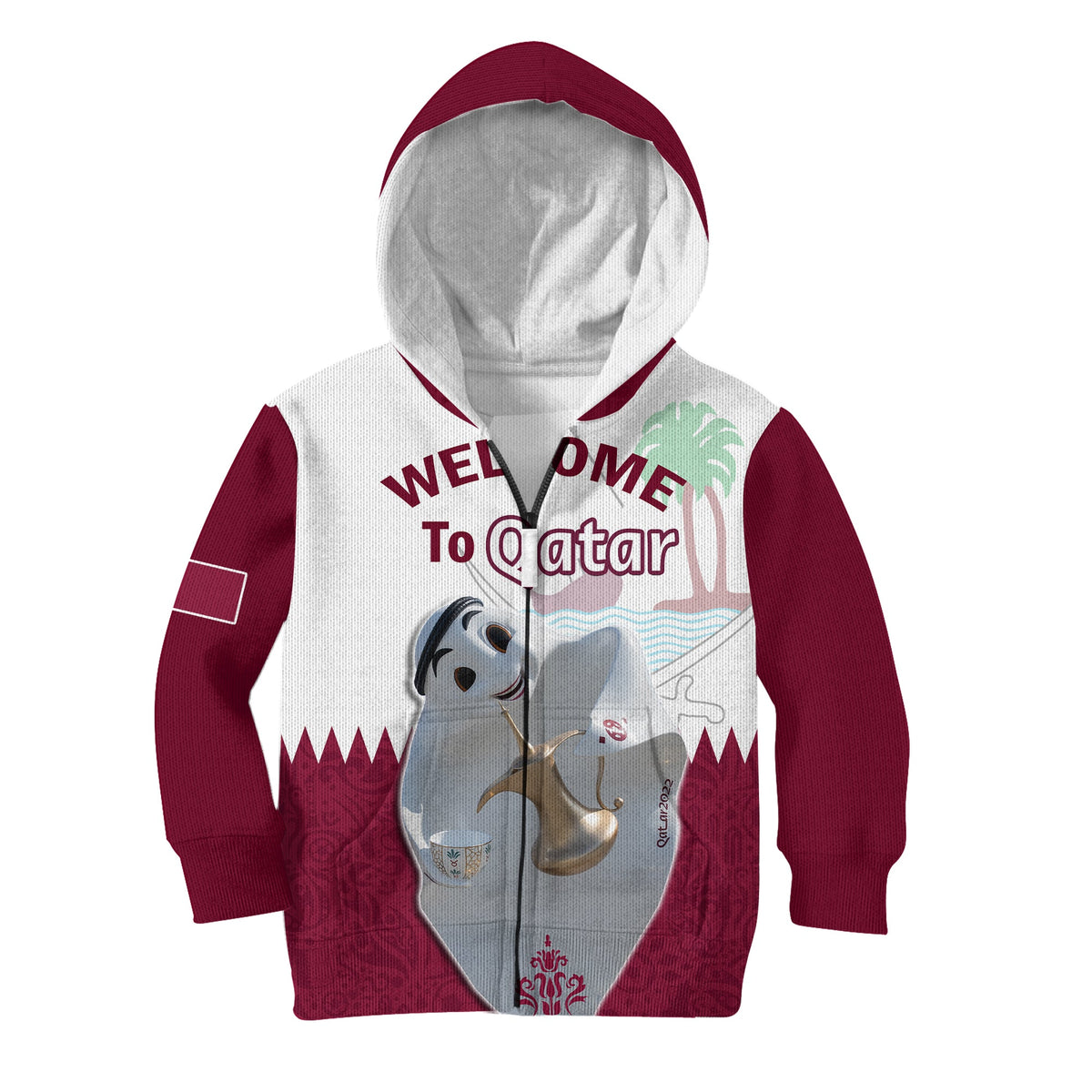 (Custom Personalised) Qatar Hoodie KID Laeeb Mascot World Cup 2022 Welcome To Qatari - Wonder Print Shop