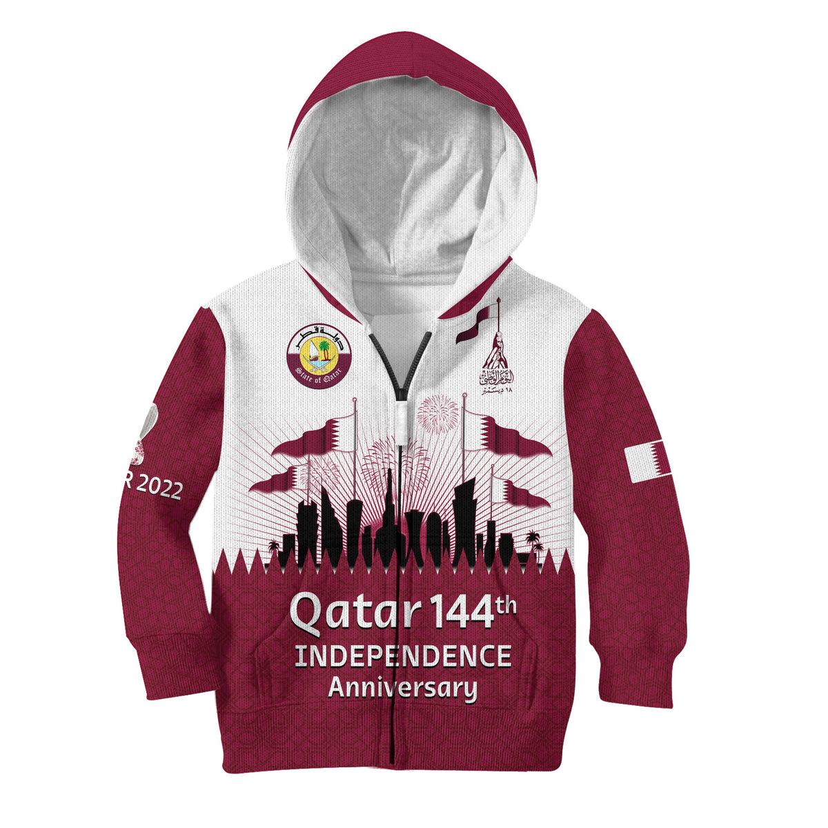Qatar Hoodie KID Happy 144th Independence Anniversary Mix World Cup 2022 - Wonder Print Shop
