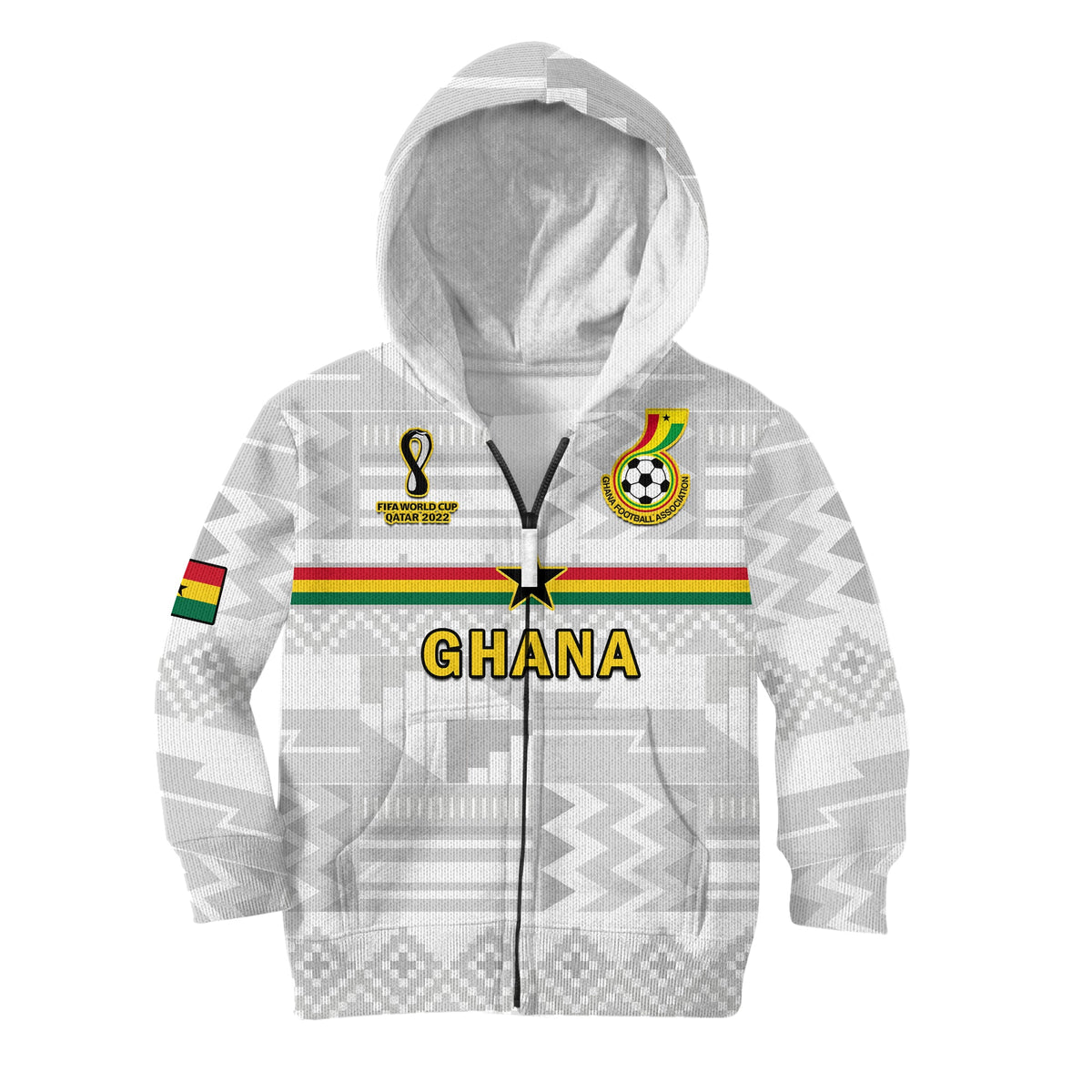 Ghana Football Hoodie KID Black Stars Kente World Cup 2022 White - Wonder Print Shop