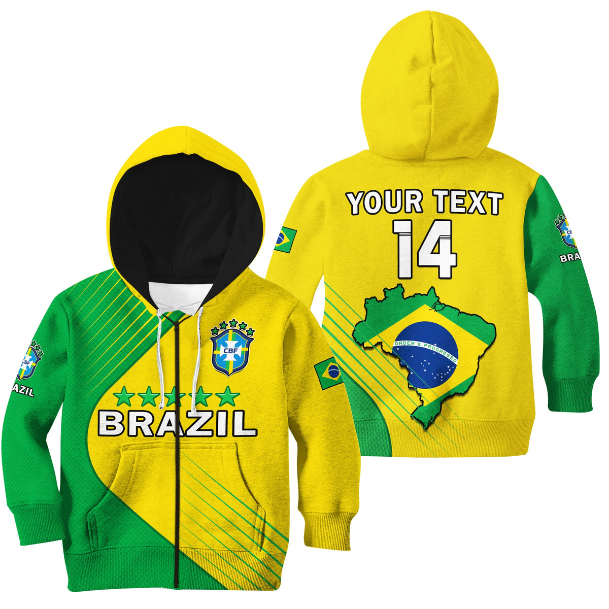 (Custom Text And Number) Brazil Football Hoodie KID Brasil Map Come On Canarinho Sporty Style - Wonder Print Shop