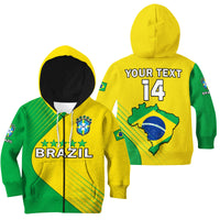 (Custom Text And Number) Brazil Football Hoodie KID Brasil Map Come On Canarinho Sporty Style - Wonder Print Shop