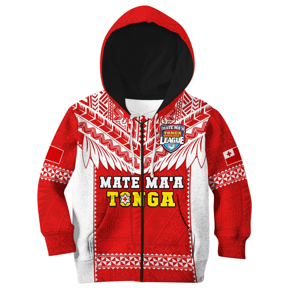 Custom Text And Number Tonga Rugby Hoodie KID Mate Maa Tonga Pacific Ngatu White - Wonder Print Shop