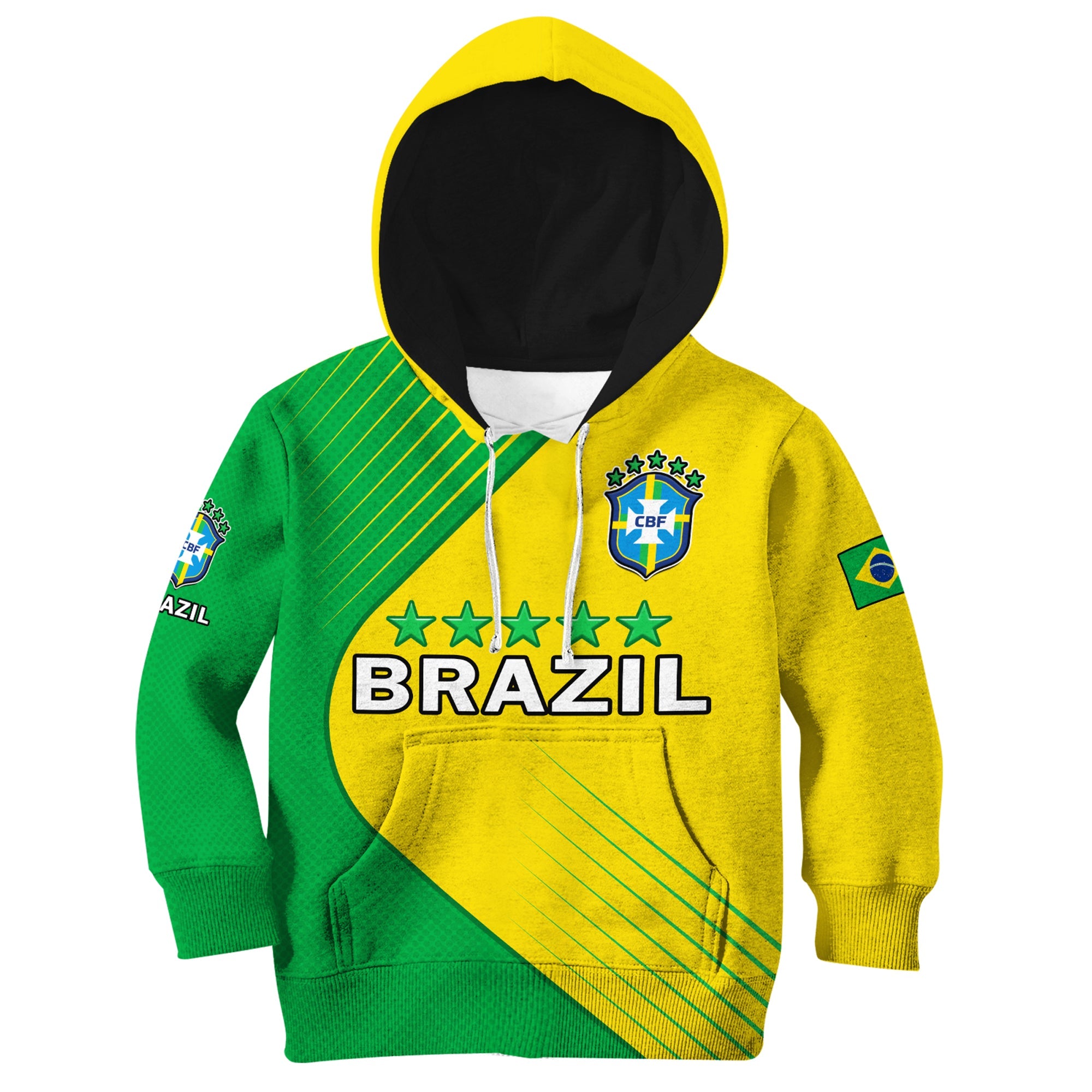 Brazil Football Hoodie KID Brasil Map Come On Canarinho Sporty Style - Wonder Print Shop