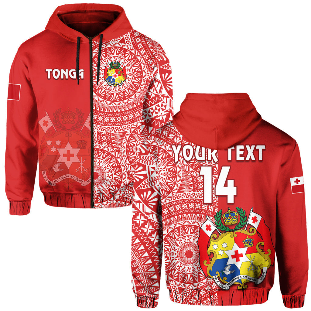 Custom Text And Number Tonga Hoodie Tongan Coat Of Arms Ngatu Pattern - Wonder Print Shop