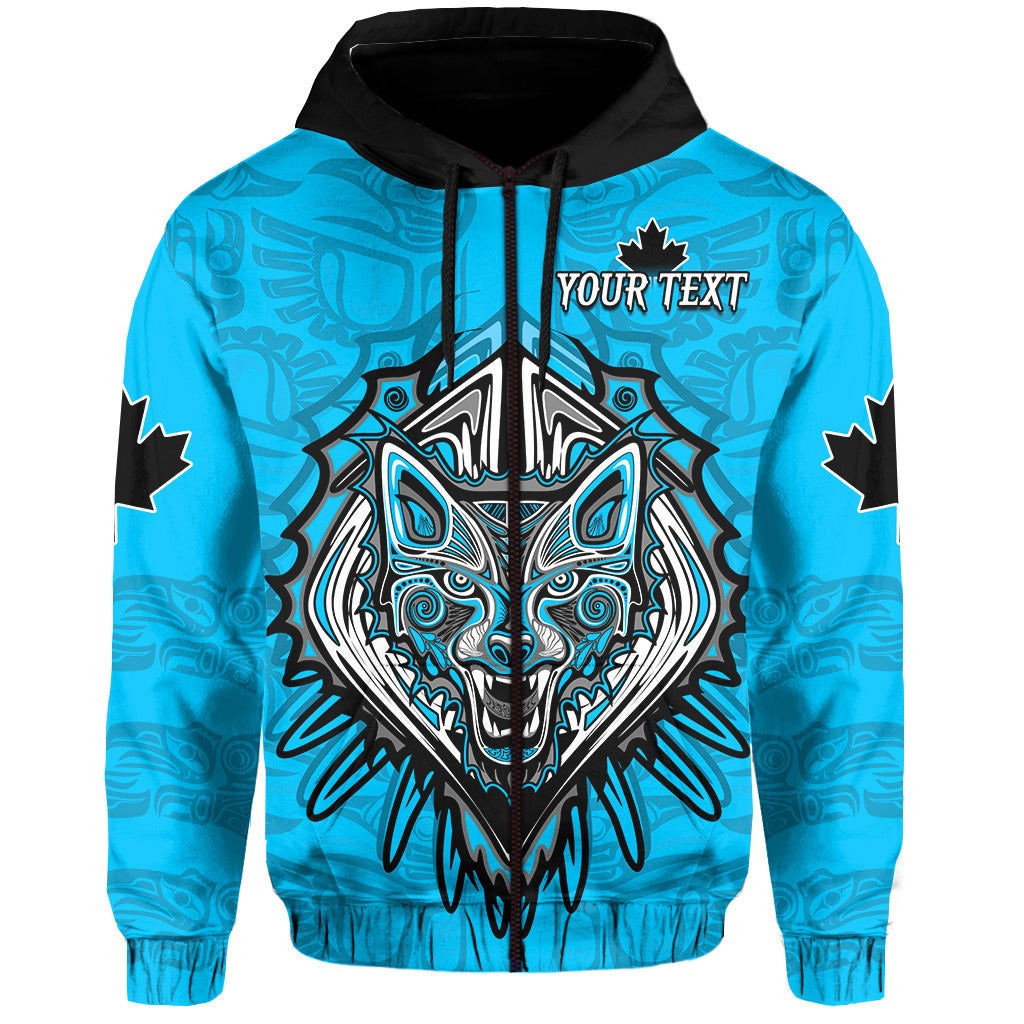 Custom Canada Maple Leaf Hoodie Blue Haida Wolf LT13 - Wonder Print Shop
