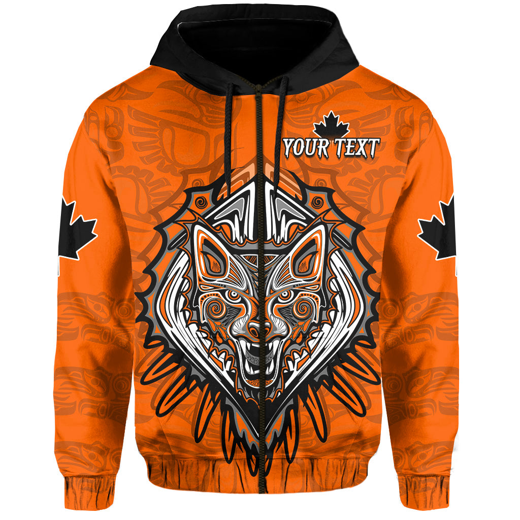 Custom Canada Maple Leaf Hoodie Orange Haida Wolf LT13 - Wonder Print Shop