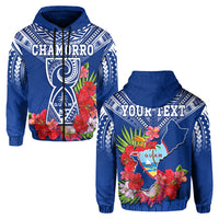 Custom Personalised Guam Chamorro Hoodie Guaman Latte Stone Tropical Flowers Blue Version - Wonder Print Shop
