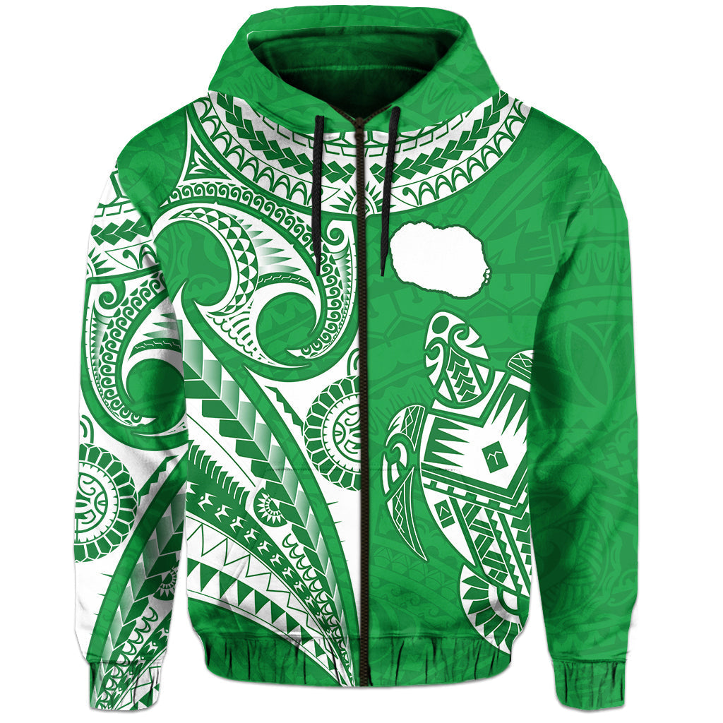 Custom Rarotonga Cook Islands Hoodie Turtle and Map Style Green LT13 - Wonder Print Shop
