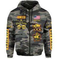 Zip camouflage hoodie with zipper, U.S. Army crest, 'Your Text' and 10th Cavalry