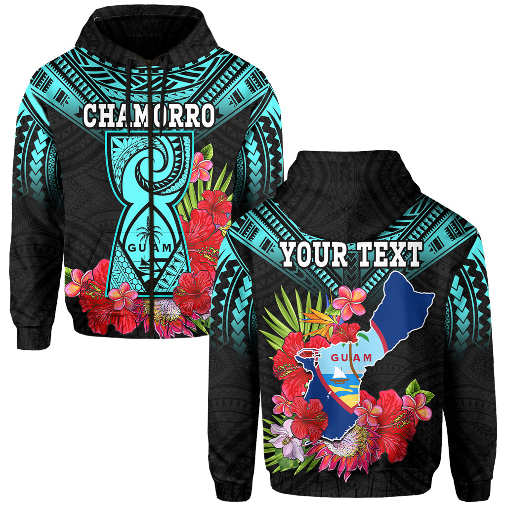 Custom Personalised Guam Chamorro Hoodie Guaman Latte Stone Tropical Flowers Turquoise Style - Wonder Print Shop