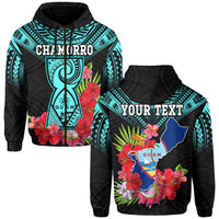 Custom Personalised Guam Chamorro Hoodie Guaman Latte Stone Tropical Flowers Turquoise Style - Wonder Print Shop