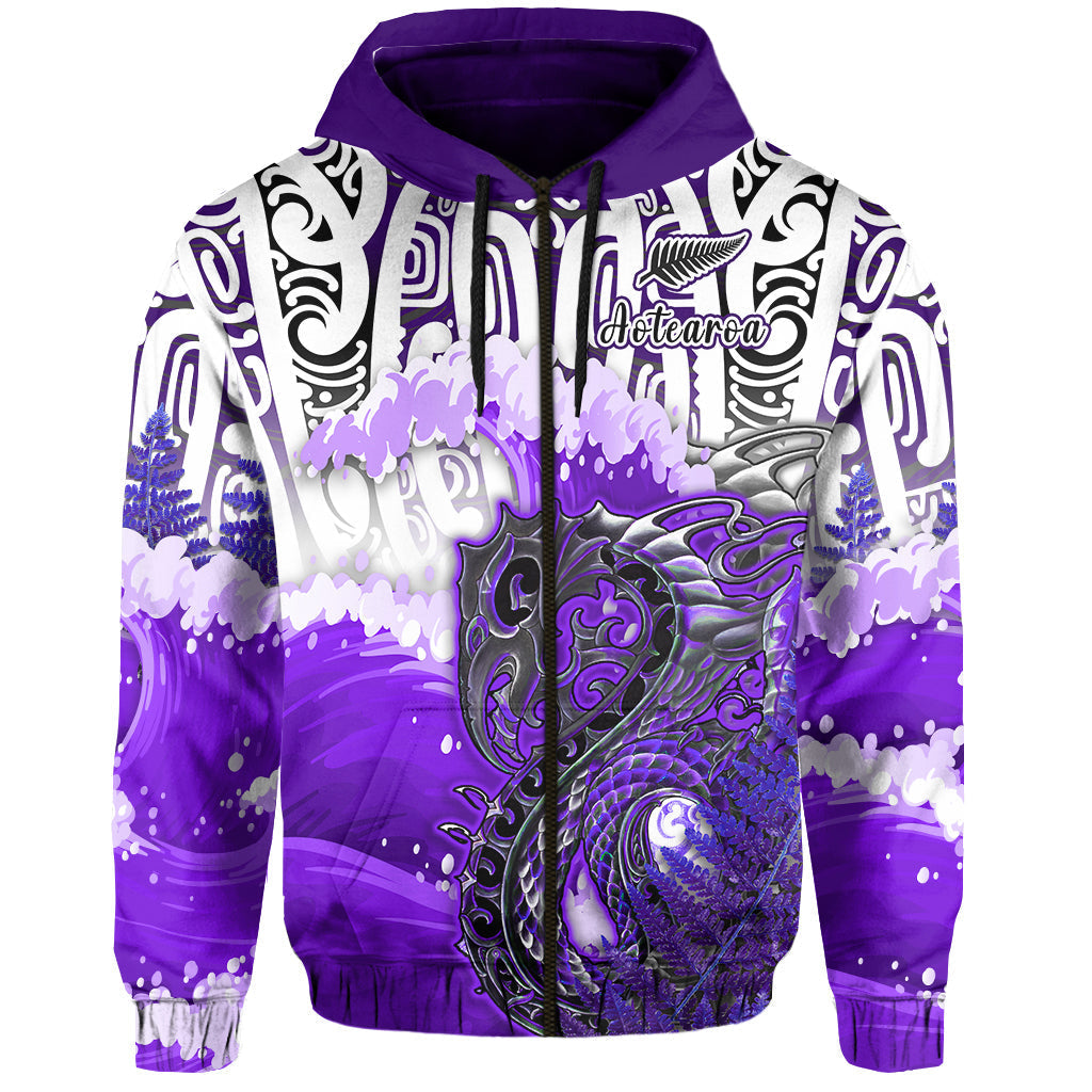 Custom Personalised Manaia Maori Hoodie Fern Aotearoa Purple Waves LT13 - Wonder Print Shop